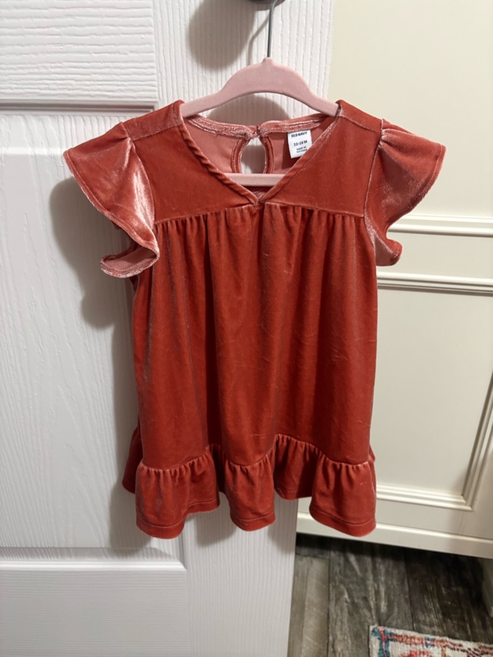 Old Navy Velvet Ruffle Dress in Rust Pink